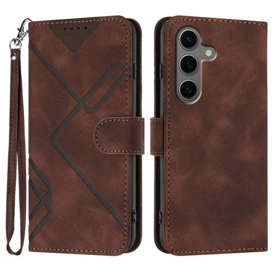 For Samsung Galaxy S25+ 5G Line Pattern Skin Feel Leather Phone Case(Coffee) - Galaxy S25+ 5G Cases by buy2fix | Online Shopping UK | buy2fix