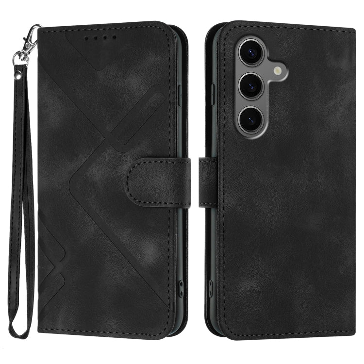 For Samsung Galaxy S25+ 5G Line Pattern Skin Feel Leather Phone Case(Black) by buy2fix