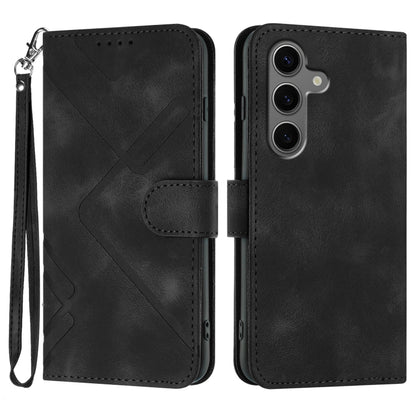For Samsung Galaxy S25+ 5G Line Pattern Skin Feel Leather Phone Case(Black) by buy2fix