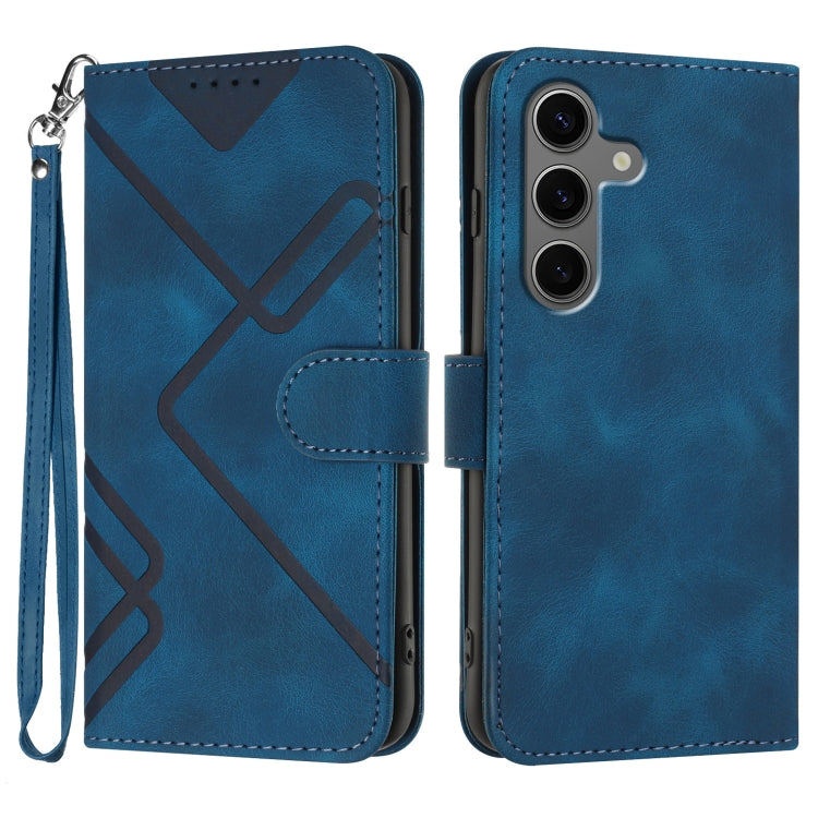 For Samsung Galaxy S25+ 5G Line Pattern Skin Feel Leather Phone Case(Royal Blue) by buy2fix