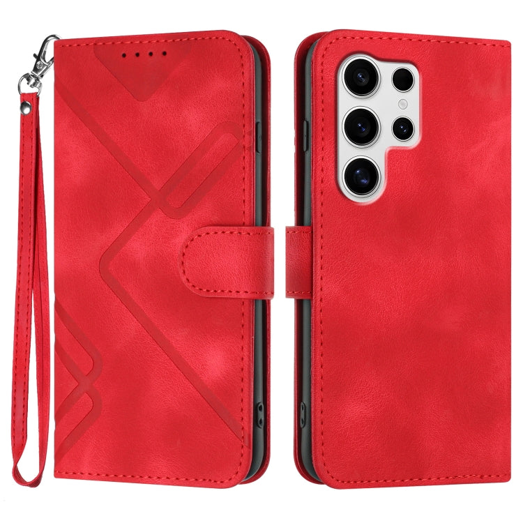 For Samsung Galaxy S25 Ultra 5G Line Pattern Skin Feel Leather Phone Case(Red) by buy2fix
