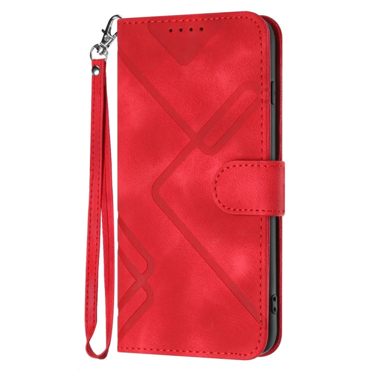 For Samsung Galaxy S25 Ultra 5G Line Pattern Skin Feel Leather Phone Case(Red) by buy2fix