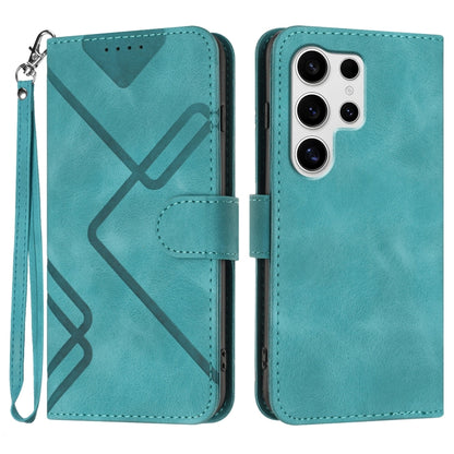 For Samsung Galaxy S25 Ultra 5G Line Pattern Skin Feel Leather Phone Case(Light Blue) by buy2fix