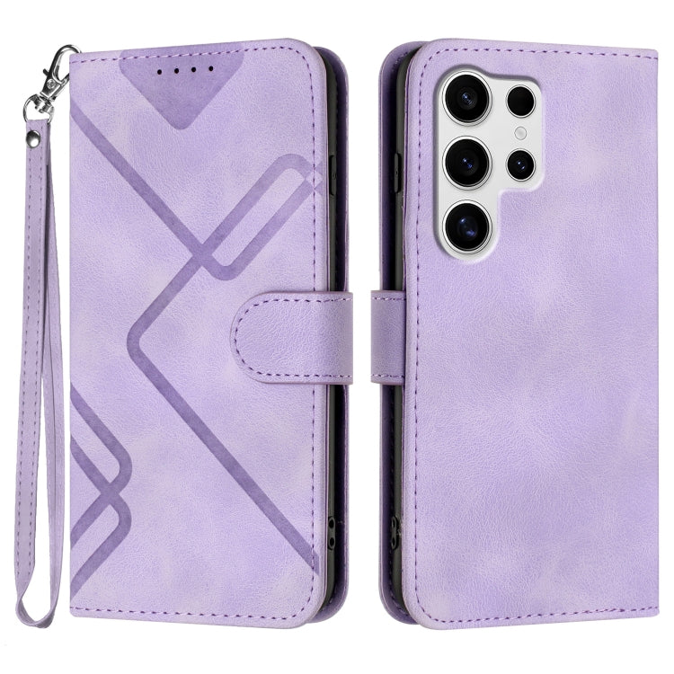 For Samsung Galaxy S25 Ultra 5G Line Pattern Skin Feel Leather Phone Case(Light Purple) by buy2fix