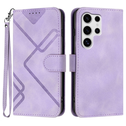 For Samsung Galaxy S25 Ultra 5G Line Pattern Skin Feel Leather Phone Case(Light Purple) by buy2fix