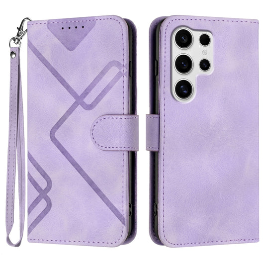For Samsung Galaxy S25 Ultra 5G Line Pattern Skin Feel Leather Phone Case(Light Purple) by buy2fix