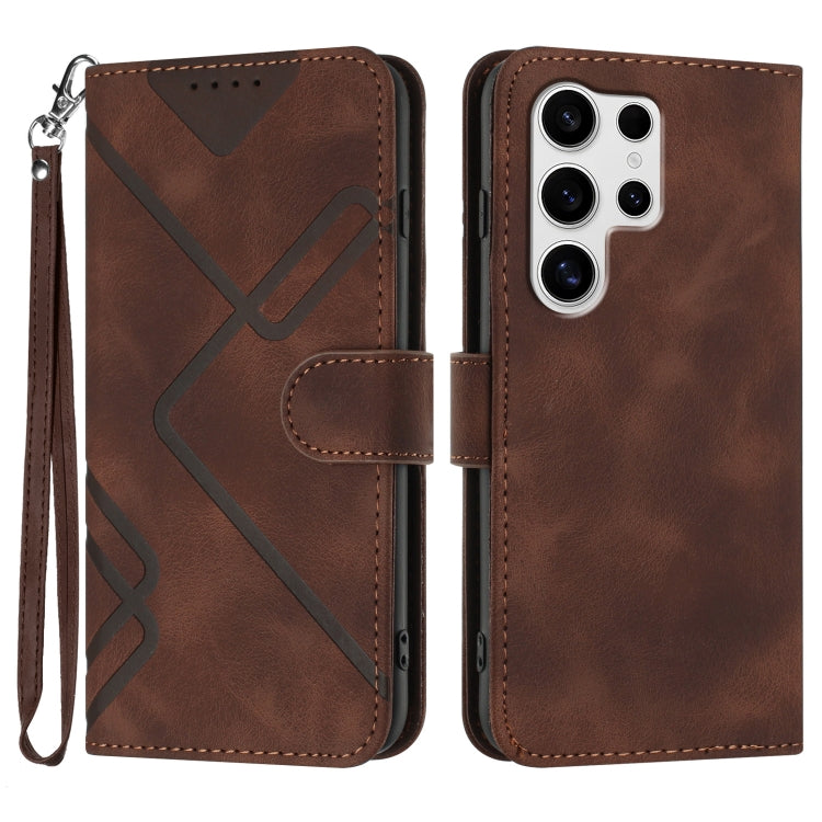 For Samsung Galaxy S25 Ultra 5G Line Pattern Skin Feel Leather Phone Case(Coffee) by buy2fix