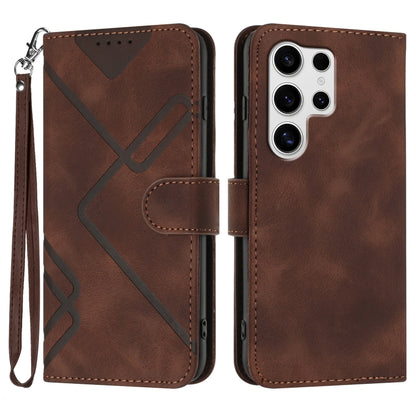For Samsung Galaxy S25 Ultra 5G Line Pattern Skin Feel Leather Phone Case(Coffee) by buy2fix