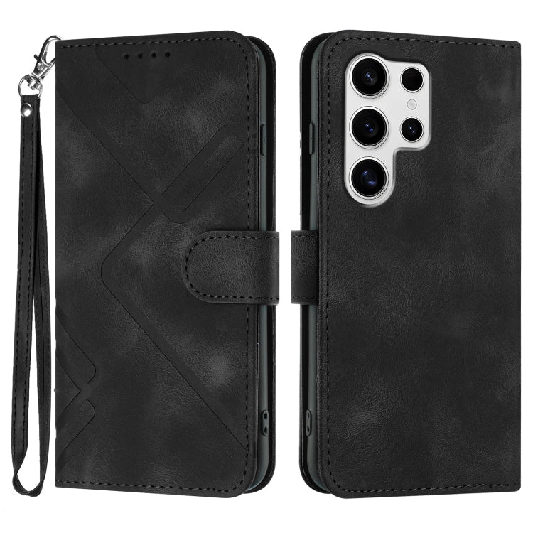 For Samsung Galaxy S25 Ultra 5G Line Pattern Skin Feel Leather Phone Case(Black) by buy2fix