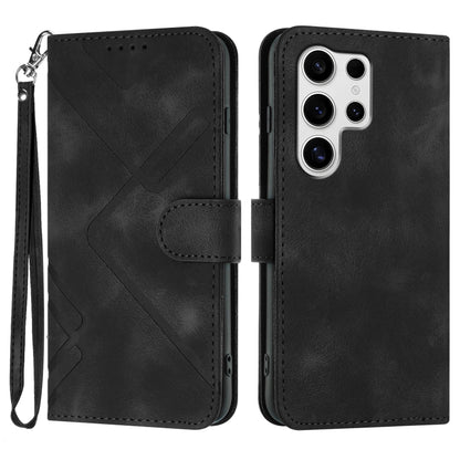 For Samsung Galaxy S25 Ultra 5G Line Pattern Skin Feel Leather Phone Case(Black) by buy2fix