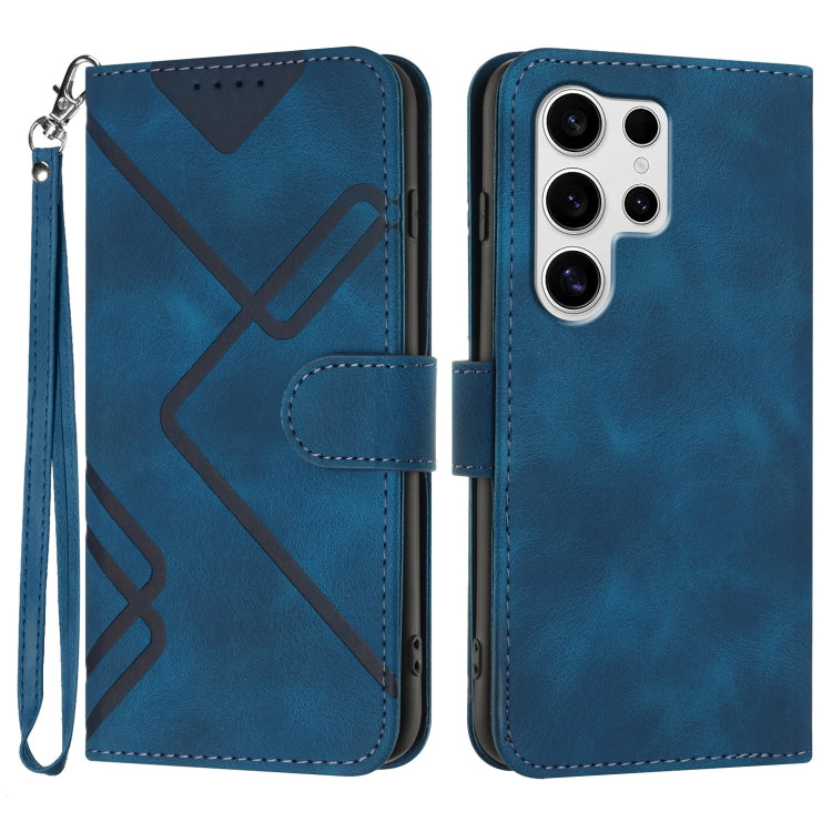 For Samsung Galaxy S25 Ultra 5G Line Pattern Skin Feel Leather Phone Case(Royal Blue) by buy2fix
