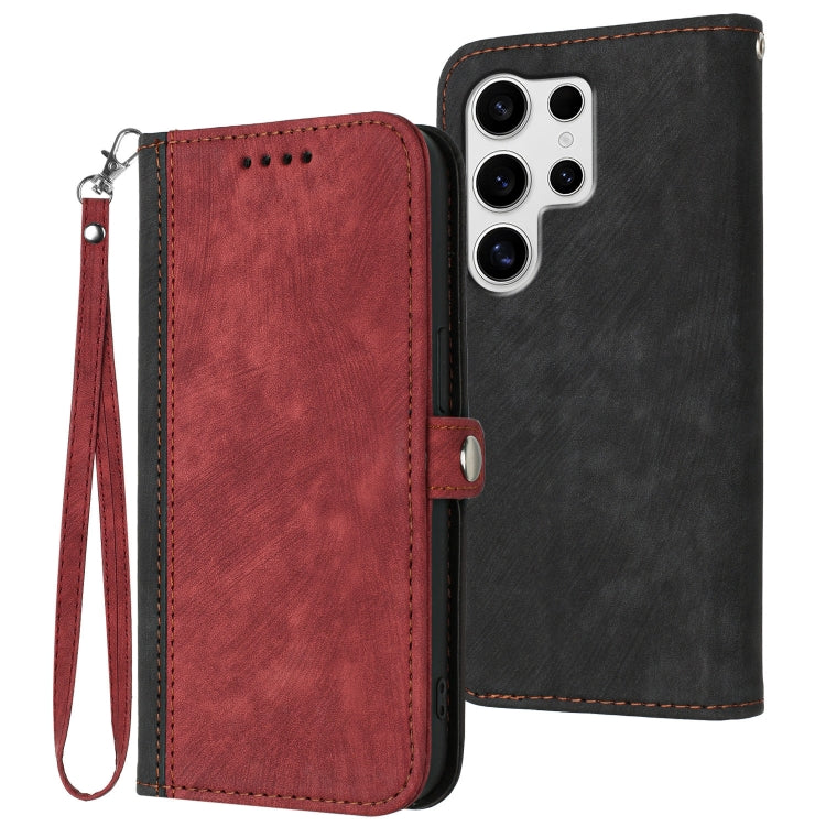 For Samsung Galaxy S25 Ultra 5G Side Buckle Double Fold Hand Strap Leather Phone Case(Red) by buy2fix