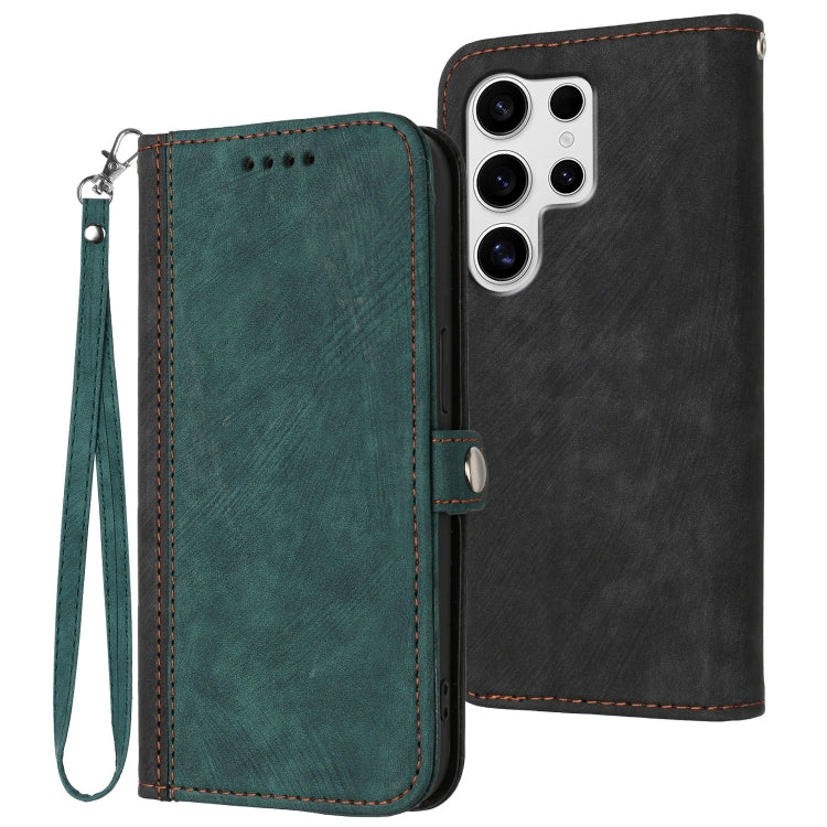 For Samsung Galaxy S25 Ultra 5G Side Buckle Double Fold Hand Strap Leather Phone Case(Dark Green) by buy2fix