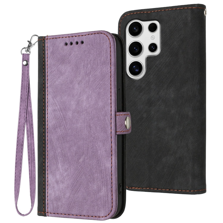 For Samsung Galaxy S25 Ultra 5G Side Buckle Double Fold Hand Strap Leather Phone Case(Purple) by buy2fix