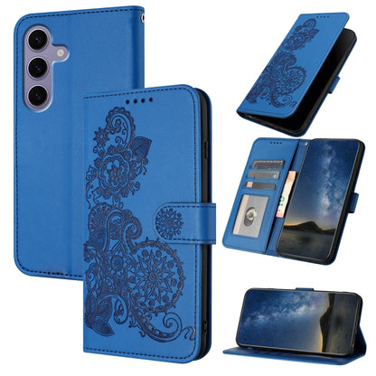 For Samsung Galaxy S25 5G Datura Flower Embossed Flip Leather Phone Case(Blue) by buy2fix