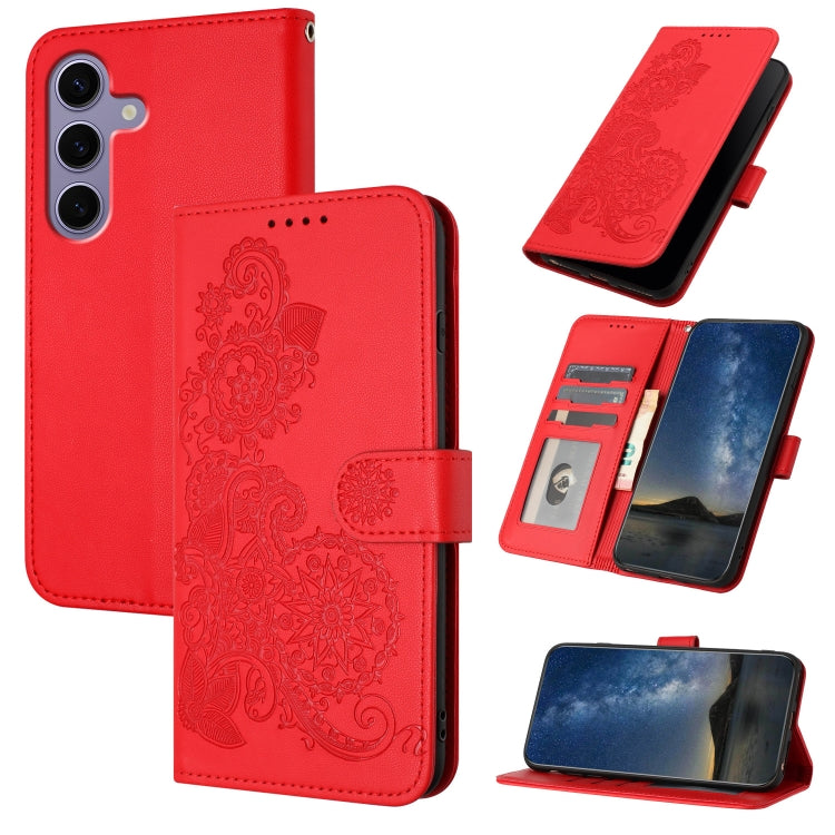 For Samsung Galaxy S25 5G Datura Flower Embossed Flip Leather Phone Case(Red) by buy2fix