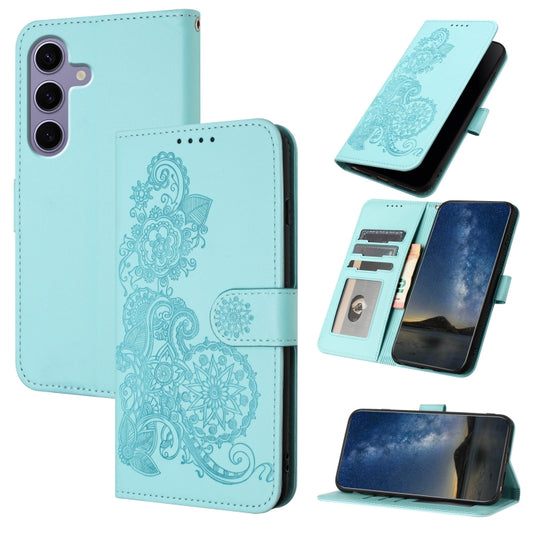 For Samsung Galaxy S25 5G Datura Flower Embossed Flip Leather Phone Case(Light Blue) by buy2fix