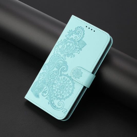 For Samsung Galaxy S25 5G Datura Flower Embossed Flip Leather Phone Case(Light Blue) by buy2fix