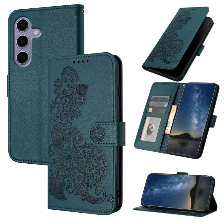 For Samsung Galaxy S25 5G Datura Flower Embossed Flip Leather Phone Case(Dark Green) by buy2fix