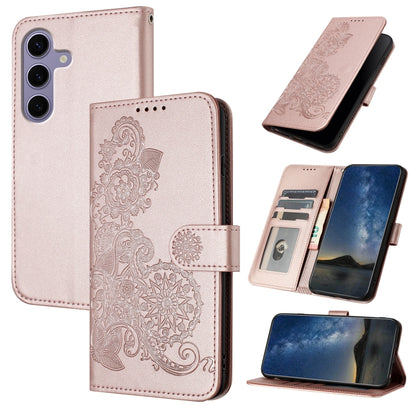 For Samsung Galaxy S25 5G Datura Flower Embossed Flip Leather Phone Case(Rose Gold) by buy2fix