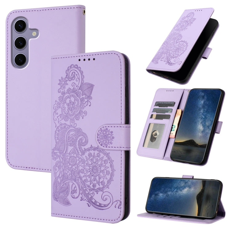 For Samsung Galaxy S25 5G Datura Flower Embossed Flip Leather Phone Case(Purple) by buy2fix
