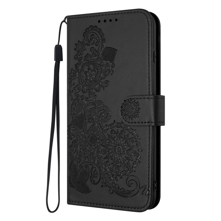 For Samsung Galaxy S25 5G Datura Flower Embossed Flip Leather Phone Case(Black) by buy2fix