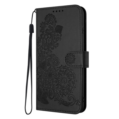 For Samsung Galaxy S25 5G Datura Flower Embossed Flip Leather Phone Case(Black) by buy2fix