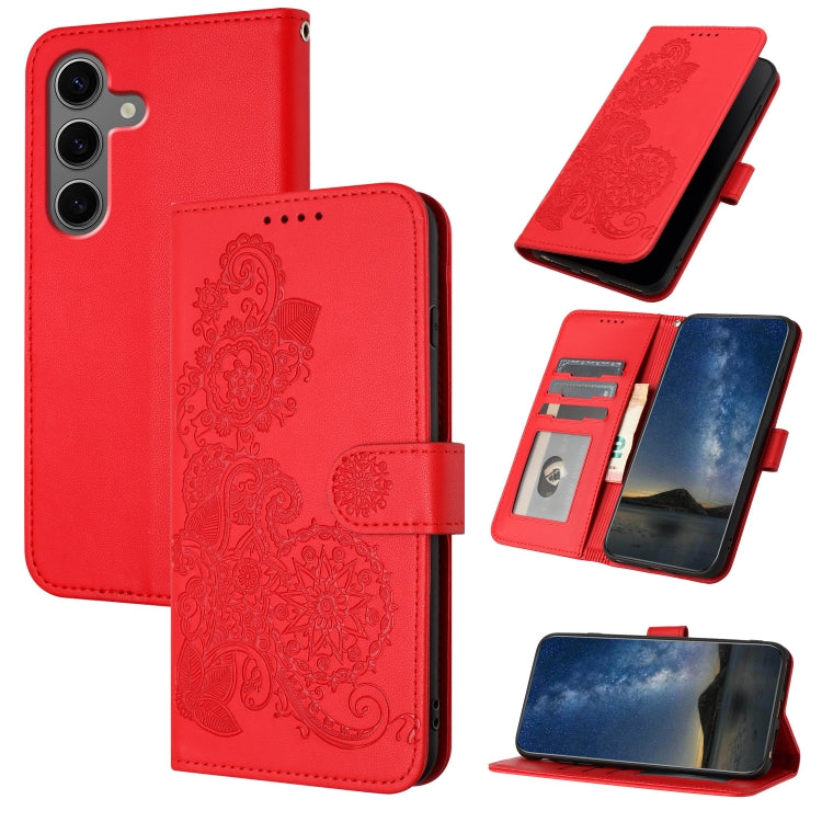 For Samsung Galaxy S25+ 5G Datura Flower Embossed Flip Leather Phone Case(Red) by buy2fix