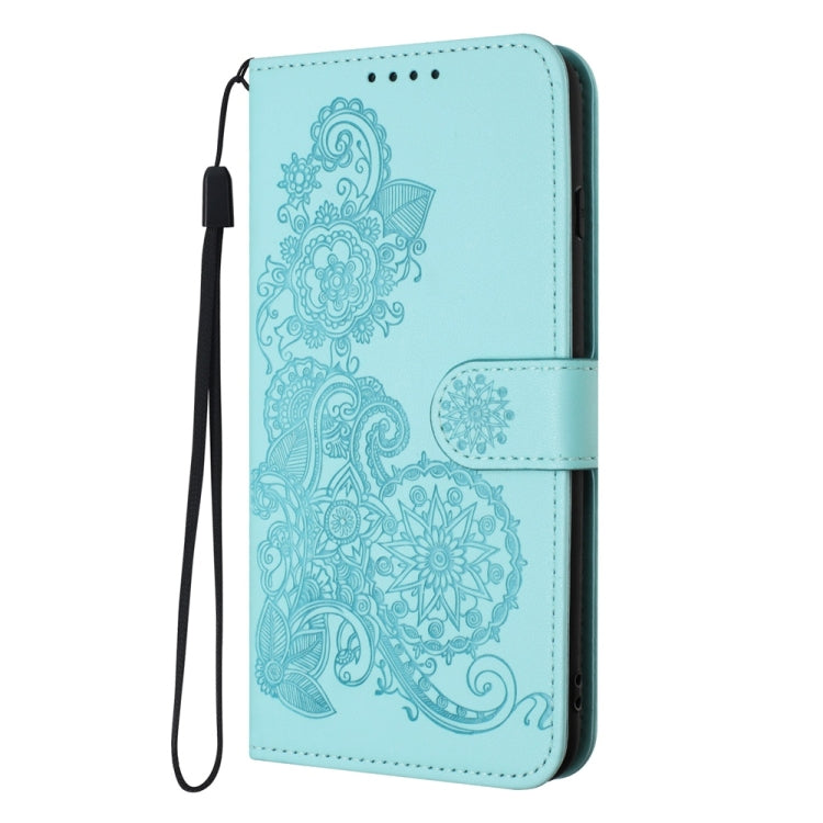 For Samsung Galaxy S25+ 5G Datura Flower Embossed Flip Leather Phone Case(Light Blue) by buy2fix