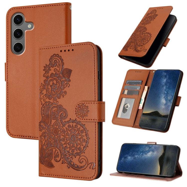 For Samsung Galaxy S25+ 5G Datura Flower Embossed Flip Leather Phone Case(Brown) by buy2fix
