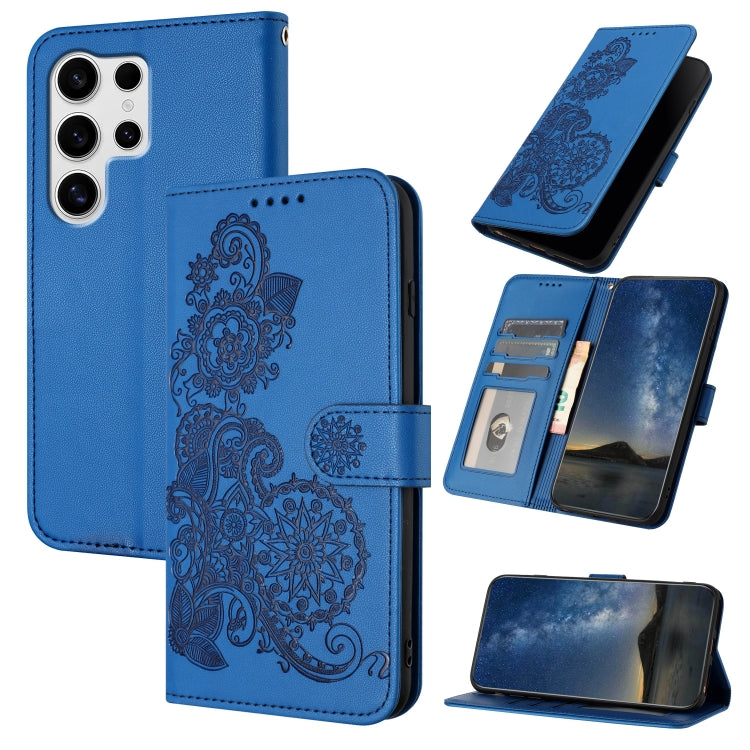 For Samsung Galaxy S25 Ultra 5G Datura Flower Embossed Flip Leather Phone Case(Blue) by buy2fix