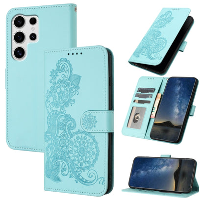 For Samsung Galaxy S25 Ultra 5G Datura Flower Embossed Flip Leather Phone Case(Light Blue) by buy2fix