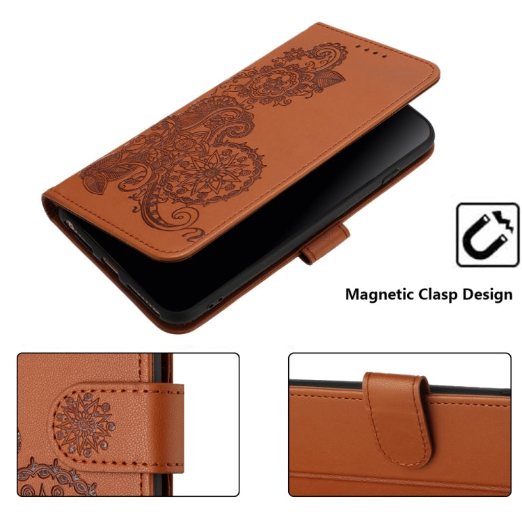 For Samsung Galaxy S25 Ultra 5G Datura Flower Embossed Flip Leather Phone Case(Brown) by buy2fix