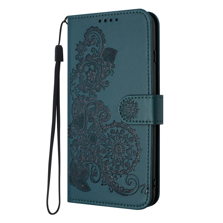 For Samsung Galaxy S25 Ultra 5G Datura Flower Embossed Flip Leather Phone Case(Dark Green) by buy2fix