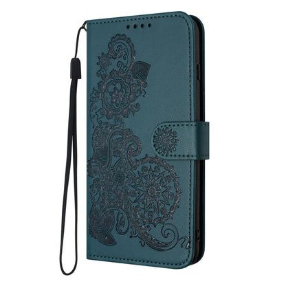 For Samsung Galaxy S25 Ultra 5G Datura Flower Embossed Flip Leather Phone Case(Dark Green) by buy2fix
