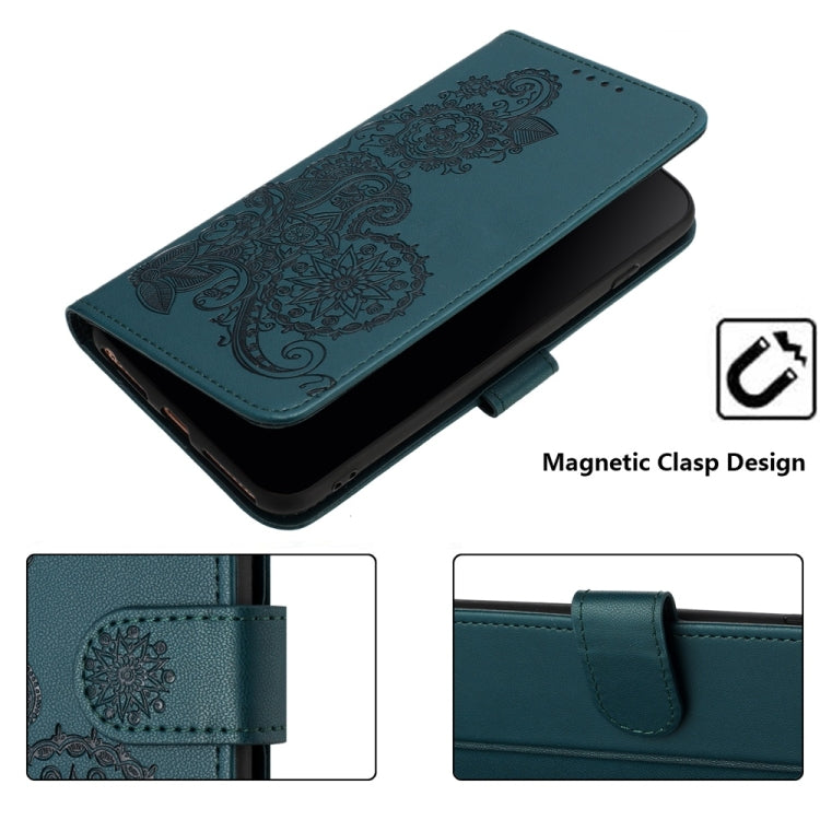 For Samsung Galaxy S25 Ultra 5G Datura Flower Embossed Flip Leather Phone Case(Dark Green) by buy2fix