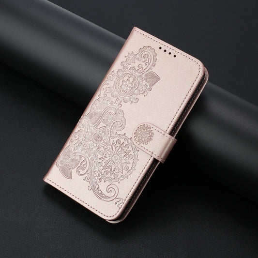 For Samsung Galaxy S25 Ultra 5G Datura Flower Embossed Flip Leather Phone Case(Rose Gold) by buy2fix