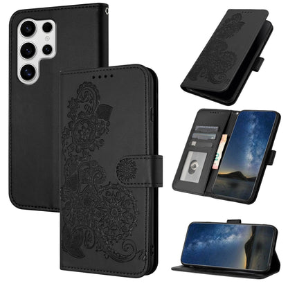 For Samsung Galaxy S25 Ultra 5G Datura Flower Embossed Flip Leather Phone Case(Black) by buy2fix
