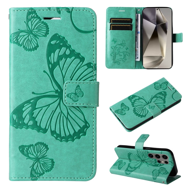 For Samsung Galaxy S25 Ultra 5G 3D Butterfly Embossed Pattern Flip Leather Phone Case(Green) by buy2fix
