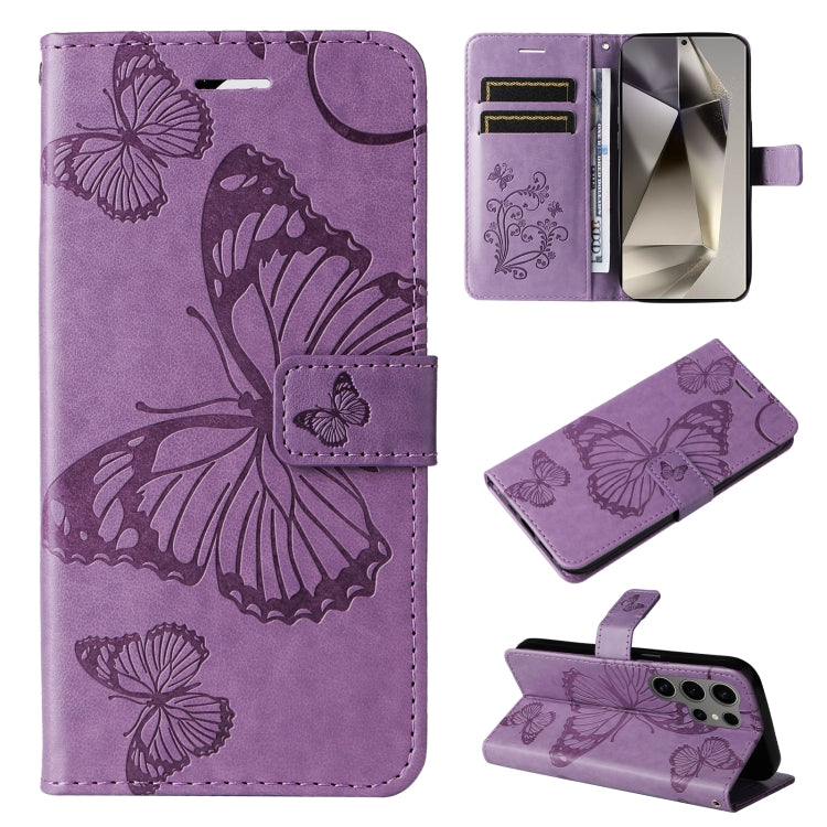For Samsung Galaxy S25 Ultra 5G 3D Butterfly Embossed Pattern Flip Leather Phone Case(Purple) by buy2fix