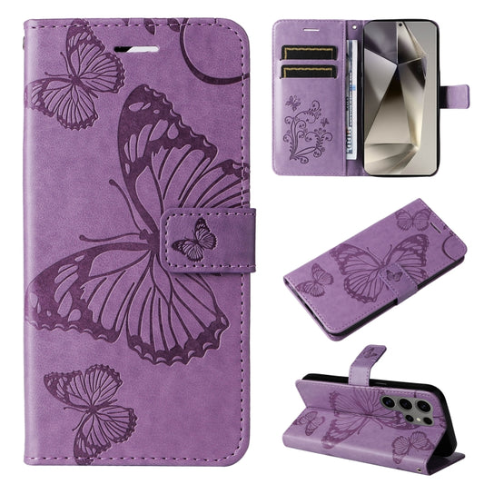 For Samsung Galaxy S25 Ultra 5G 3D Butterfly Embossed Pattern Flip Leather Phone Case(Purple) by buy2fix