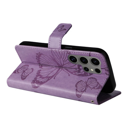 For Samsung Galaxy S25 Ultra 5G 3D Butterfly Embossed Pattern Flip Leather Phone Case(Purple) by buy2fix
