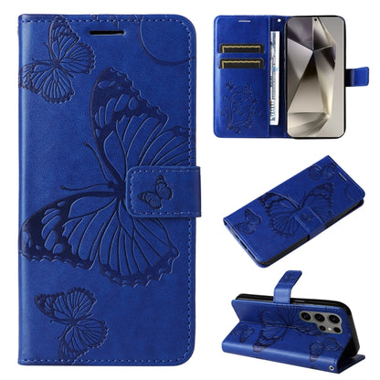 For Samsung Galaxy S25 Ultra 5G 3D Butterfly Embossed Pattern Flip Leather Phone Case(Blue) by buy2fix