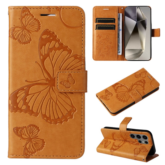 For Samsung Galaxy S25 Ultra 5G 3D Butterfly Embossed Pattern Flip Leather Phone Case(Yellow) by buy2fix