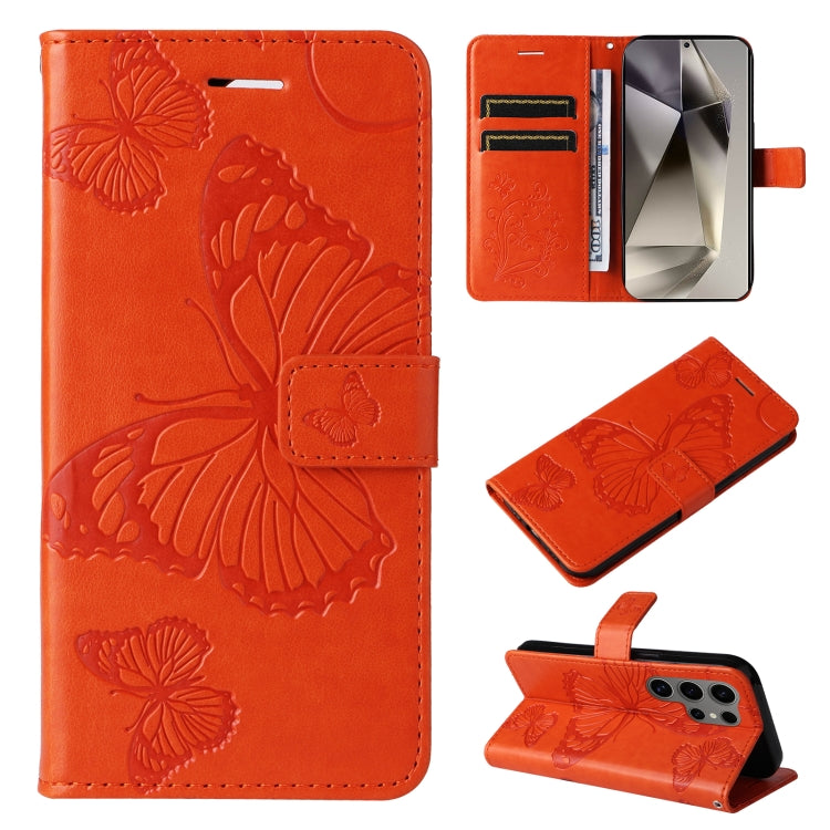 For Samsung Galaxy S25 Ultra 5G 3D Butterfly Embossed Pattern Flip Leather Phone Case(Orange) by buy2fix