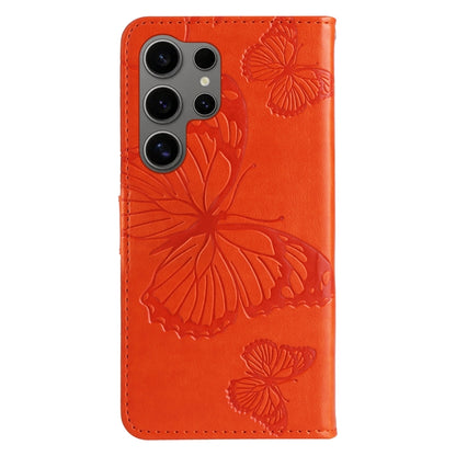 For Samsung Galaxy S25 Ultra 5G 3D Butterfly Embossed Pattern Flip Leather Phone Case(Orange) by buy2fix