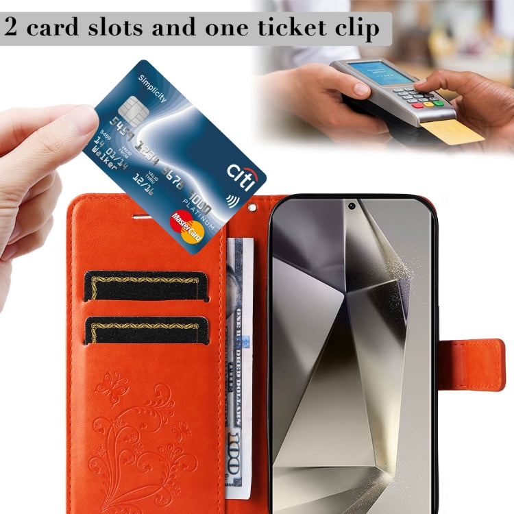 For Samsung Galaxy S25 Ultra 5G 3D Butterfly Embossed Pattern Flip Leather Phone Case(Orange) by buy2fix