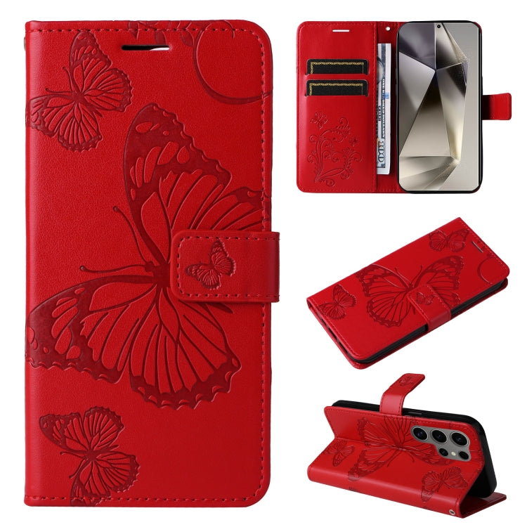 For Samsung Galaxy S25 Ultra 5G 3D Butterfly Embossed Pattern Flip Leather Phone Case(Red) by buy2fix