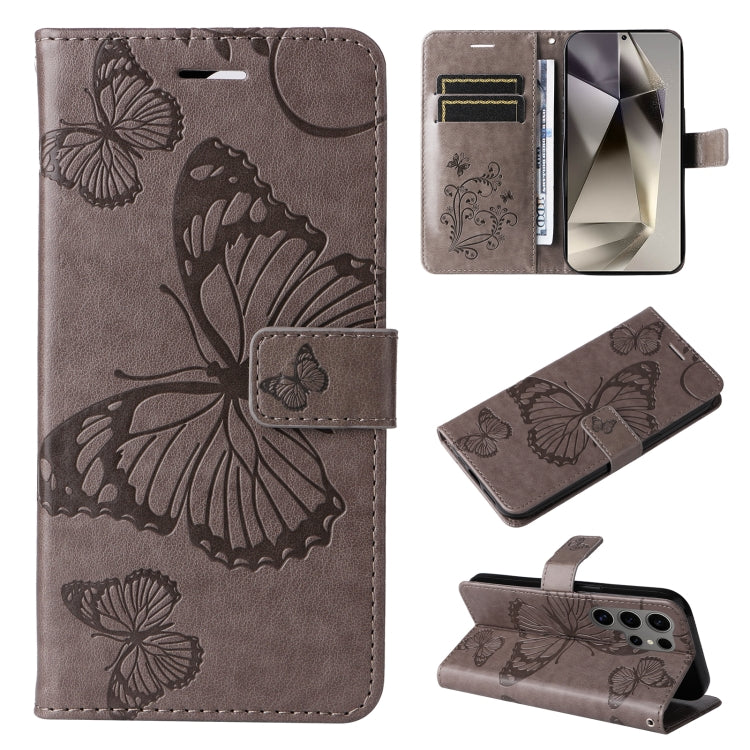 For Samsung Galaxy S25 Ultra 5G 3D Butterfly Embossed Pattern Flip Leather Phone Case(Grey) by buy2fix