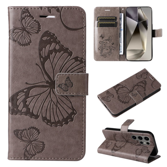 For Samsung Galaxy S25 Ultra 5G 3D Butterfly Embossed Pattern Flip Leather Phone Case(Grey) by buy2fix